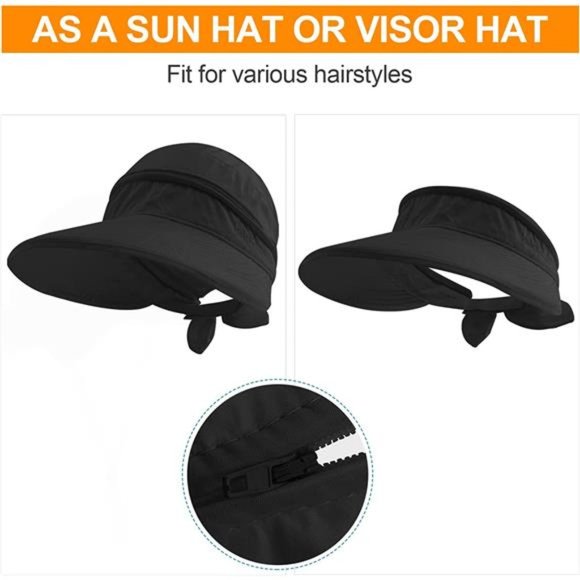 Womens Sun Visor Hat Wide Brim, 2 in 1 Zip-Off Sun UV Protection Foldable main image 6